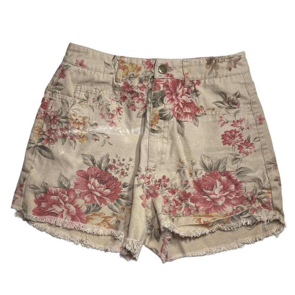 Floral Cutoff Shorts 4 Frayed Denim 100% Cotton Roses Cottagecore Distressed